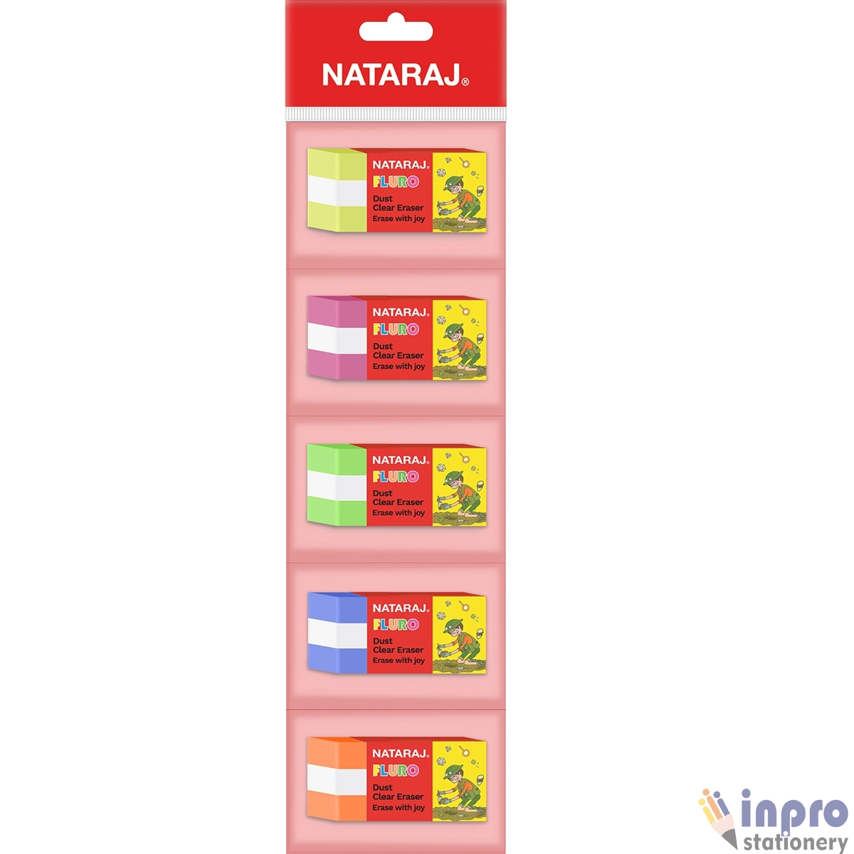 Fluro Dust eraser pouch SET of 5 Eraser