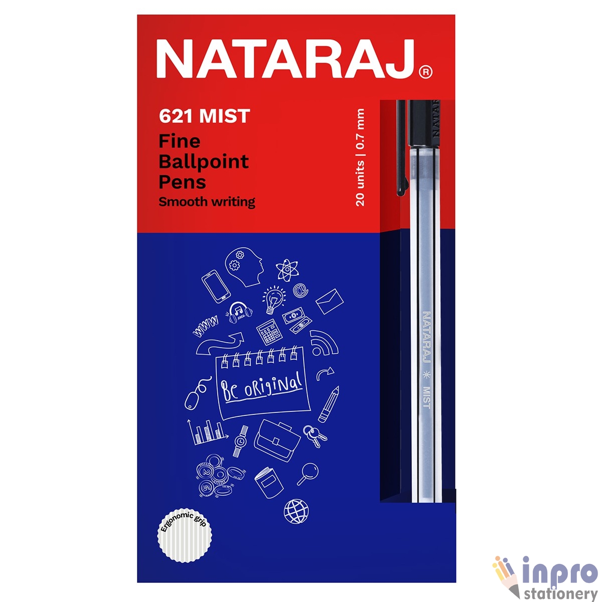 Nat 20 ct Mist Black Nataraj fine ballpoint pens