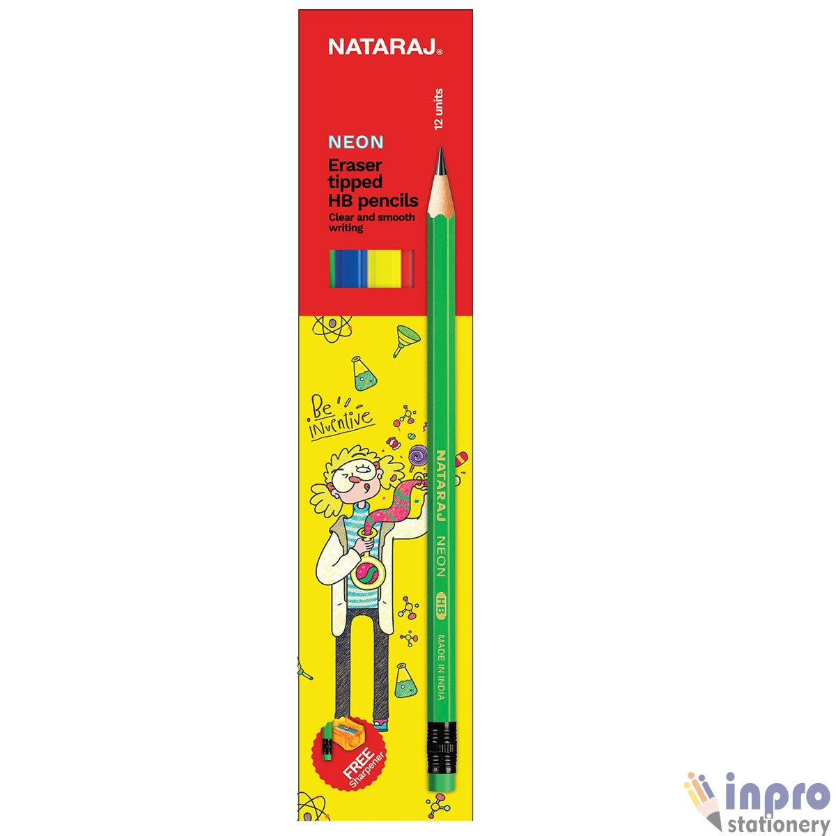 Nat Neon Pencils 12 pcs Inner 1neon Shrp RT CTC 2112020-01 Pencil Box with rubber tips