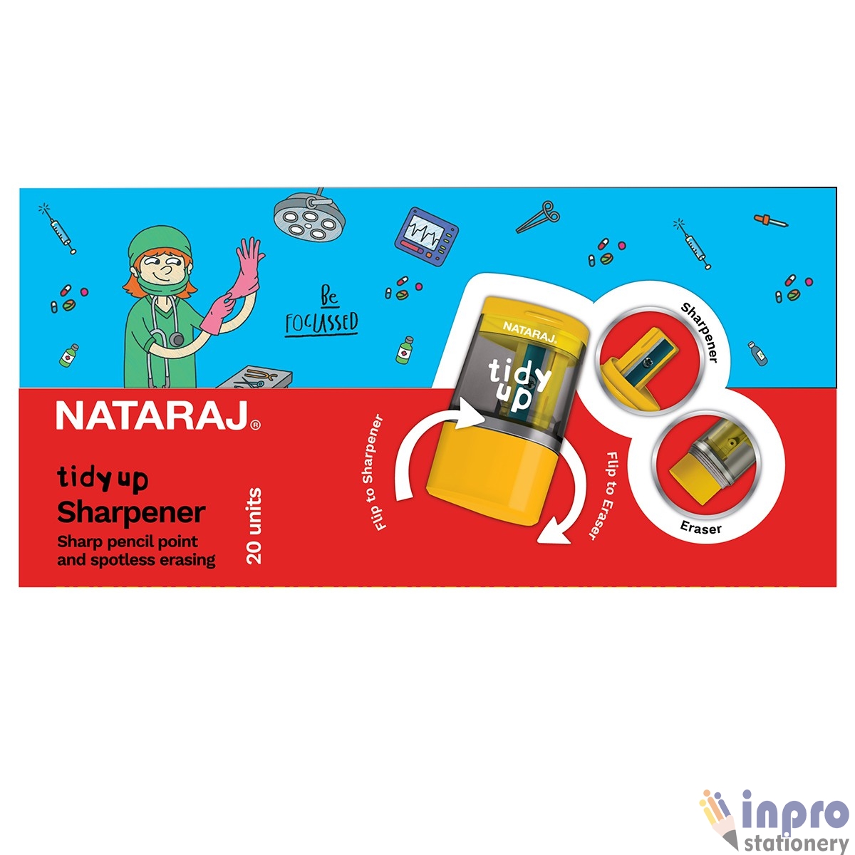 Nataraj Tidy up 2 in 1 Sharpener and eraser pouch - FRONT -01 Pack of 2 in 1 sharpener